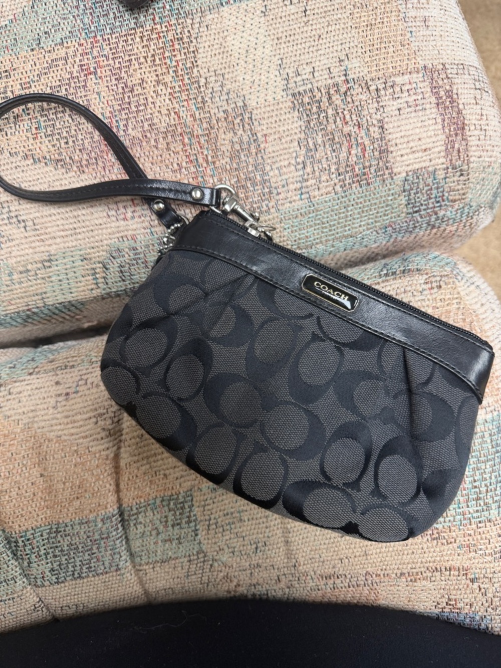 Coach Black Signature Pattern Wristlet